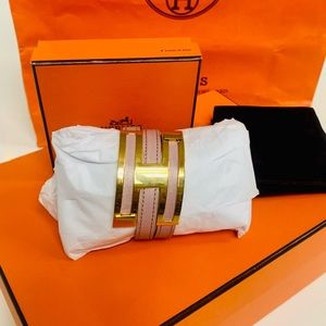 Hermes Gold and Soft Pink Cuff Bracelet